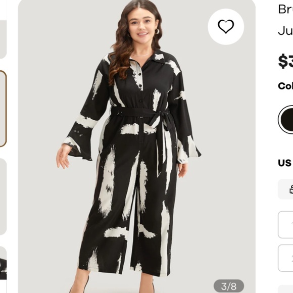 BLOOMCHIC BLACK AND WHITE BUTTON FRONT BRUSHSTROKE JUMPSUIT SIZE US 18-20 - Picture 3 of 9